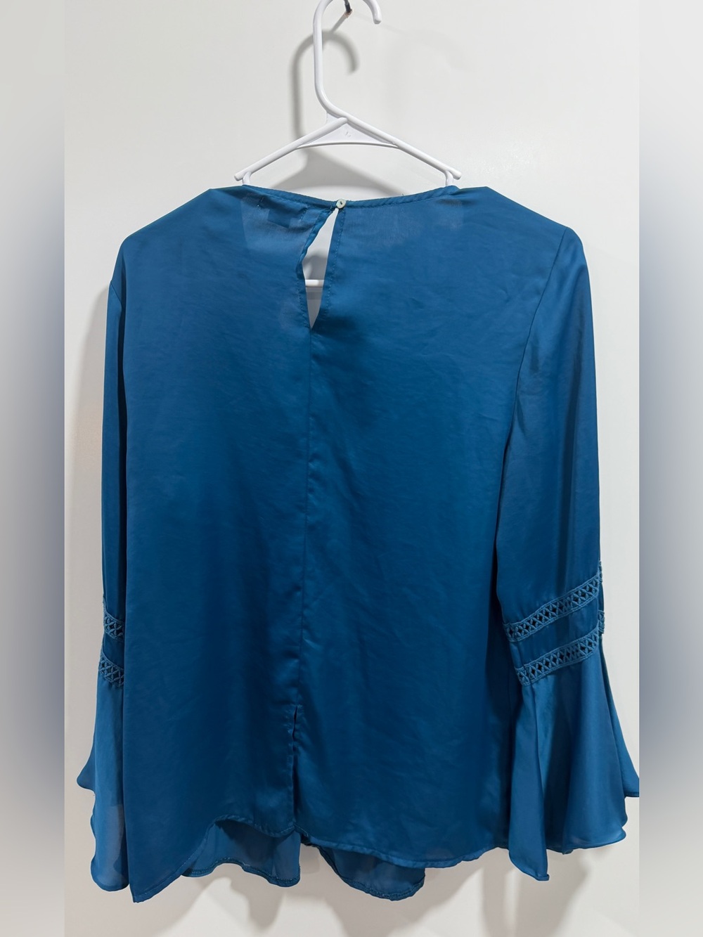 new directions Teal Blue Lace-Trim Bell Sleeve Blouse - Picture 2 of 4